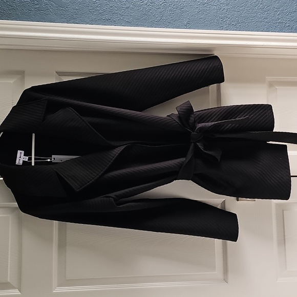 NWT Steve Madden Ottoman Knit Tie Waist Trench Coat Black XL - Picture 10 of 16